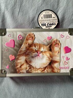 NWT Vaultz Pink Locking Supply Box with Happy Kitty